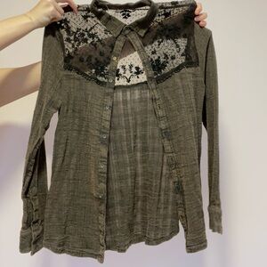Green/grey free people button down blouse
